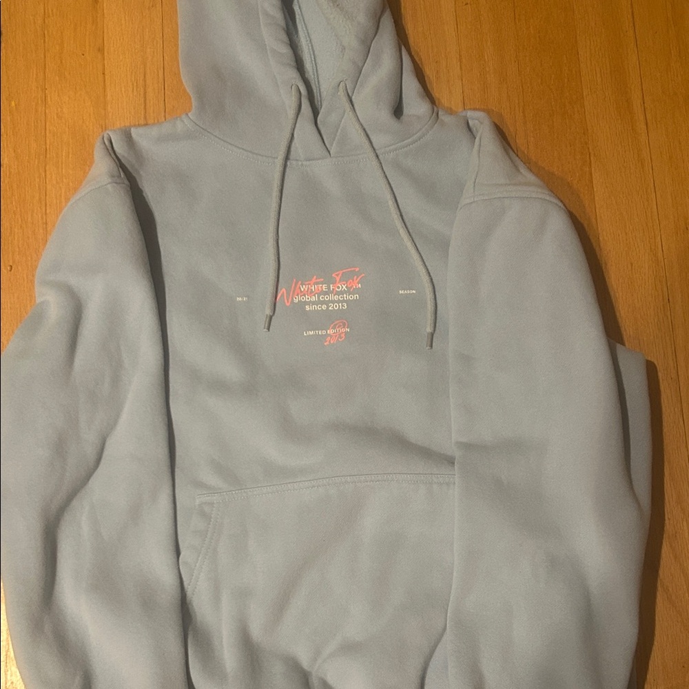 White Fox Boutique Light Blue Hoodie with Pink Logo